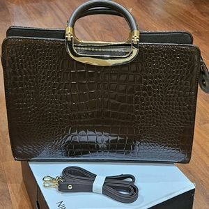 Faux Crocodile Leather Briefcase Handbag